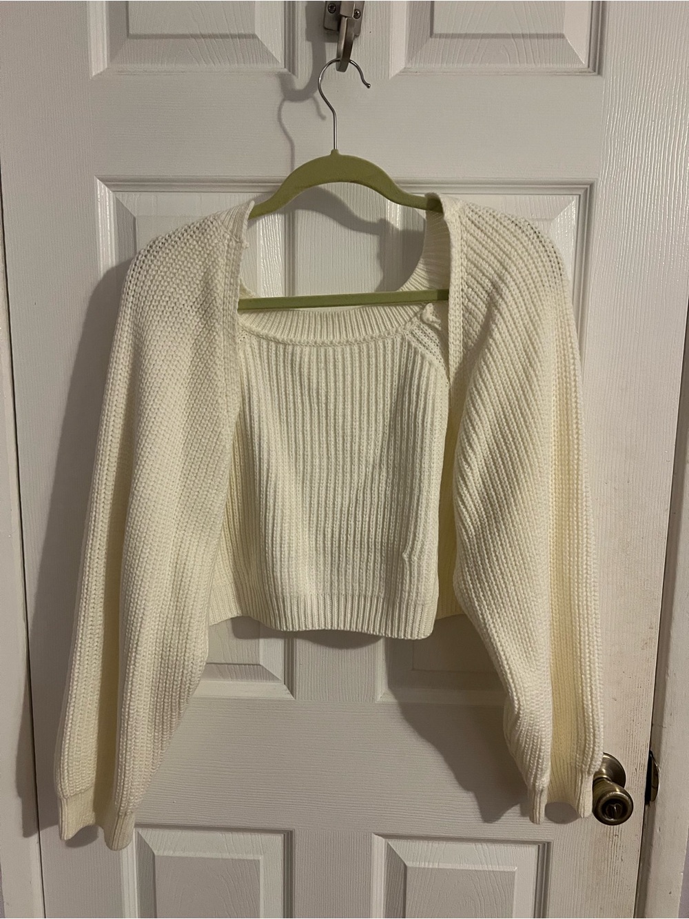 Cream Ribbed Knit Cropped Bolero